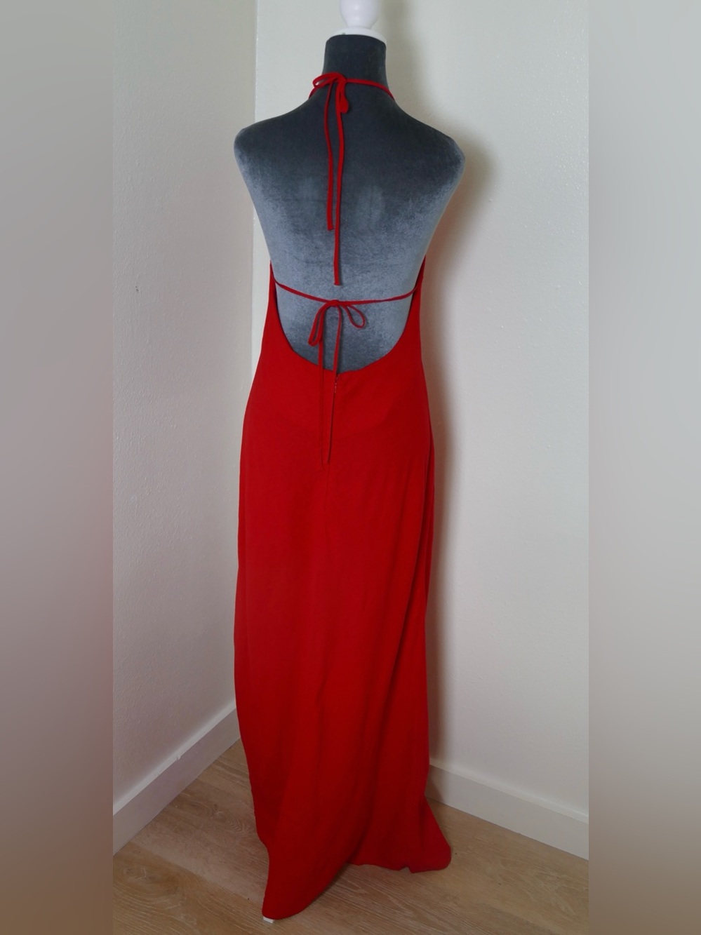 MNG Mango Red Linen Blend Halter Maxi Dress Women’s Medium Boho Summer - Picture 3 of 6